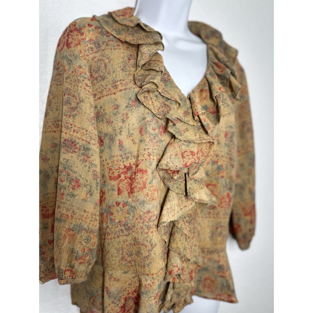 Lauren Jeans Co. Women's Sz: L Muted Paisley Floral Blouse Western Boho - Picture 2 of 4